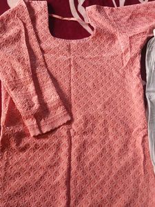 Elegant Peach Chikankari Kurta &amp; Palazzo Set