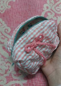 Striped Pink Cosmetic Pouch, gingham, cute,
