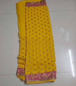 Vibrant Yellow Embroidered Saree