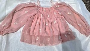 Korean Style Pastel Pink Floral Embroidered top
