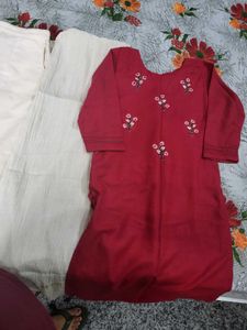 Beautiful Kurti +pant +khadi cotton Duptta Set ❤️
