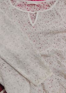 White Net Top With Full Length Sleeves