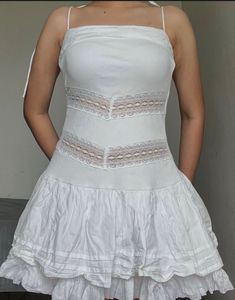 Chic White Lace Trim Mini Dress