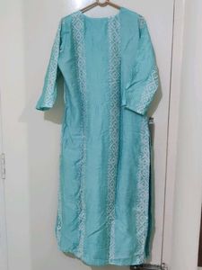Turquoise Kurta with White Geometric Print