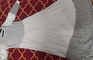 Elegant White Anarkali Kurti with Black Print