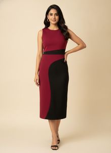 Chic mahroon & Black Sleeveless Dress