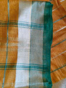 Elegant Orange Checked Saree