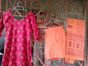 Beautiful Cotton Kurta With Churidar And Dupatta🤎