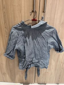Tie-Front Striped Button-Up Shirt