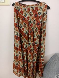 True Brown Floral Design Long Girls Skirt(34 Cm)