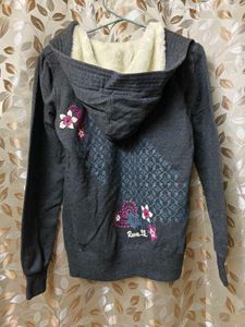 Grey Sweatshirt with Floral Detail