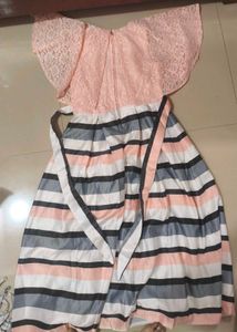 Elegant Pink Lace &amp; Striped Gown