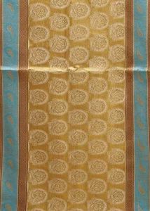 Elegant Off-White and gold Saree with Blue Border