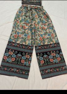 Boho Floral Crop Top &amp; Wide Leg Pants Set