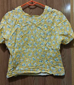 Cute Yellow Floral Print Top