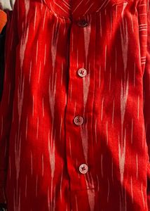 red Ikat Print Tradional Kurta