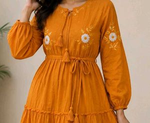 Mustard yellow Hand Embroidered Gown🤎