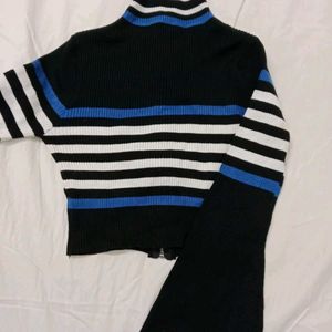 y2k Striped Zip-Up Sweater