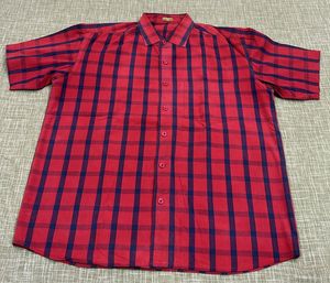 2👔-Men's Red Plaid and denim blueCasual Shirt