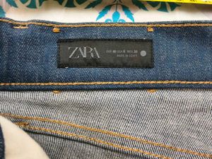 Zara Cropped Classic Straight Blue Denim Jeans