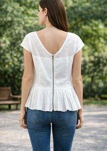 White Peplum Top with Short Sleeves