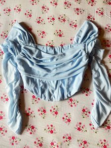 Light Blue Ruched Corset Top