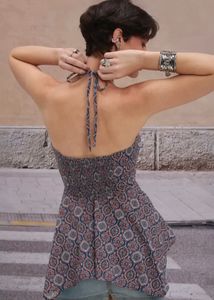 Boho Print Halter Neck Peplum Top