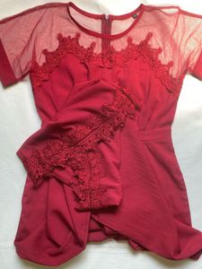 Elegant Red Lace Trim Jumpsuit