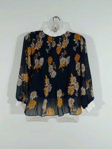 Navy Blue Printed Top For Women's