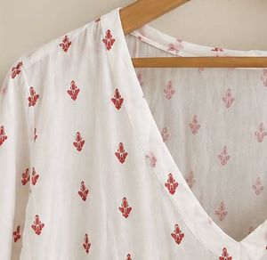 White &amp; Red Floral Printed Babydoll Tunic | Full-S