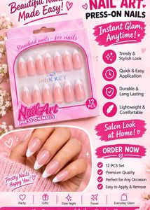 Pink Key Press-On Nails