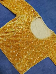 Golden Embroidered Velvet Blouse