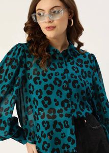 Stylish Leopard Print Button-Up Top