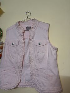 Chic Pink Ruffled Denim Vest
