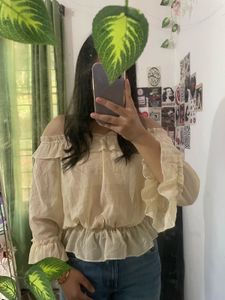 Cream Off-Shoulder Ruffled Top