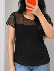 Sheer Dot Short Sleeve Top