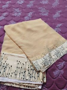 Elegant yellow Saree with Black Botanical Print