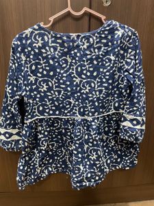 Blue &amp; White Block Print Kurti