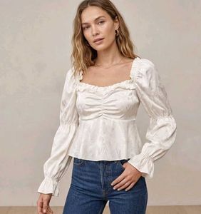 Chic White Ruched Square Neck Top