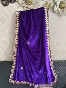 Royal Purple Velvet Saree with Gold Border