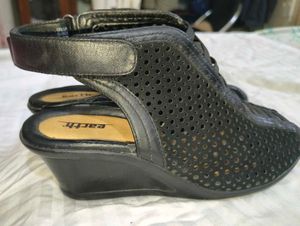 Black Perforated Wedge Sandals