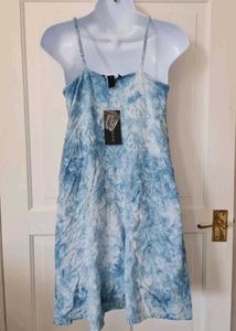 Blue Tie Dye Strappy Slip Dress