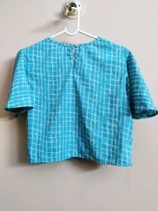 🔥Buy1get1🔥women's Light blue checkered crop top