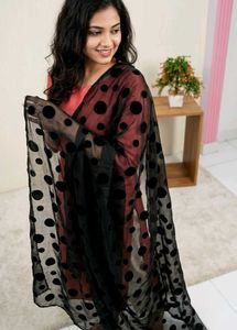 Chic Black Polka Dot Sheer Dupatta