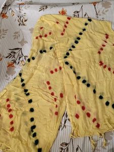 Yellow Bandhani Dupatta with Red & Green Dots