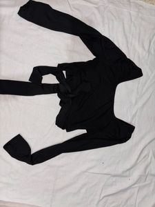 Black Tie Front Long Sleeve Top