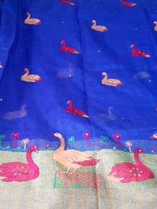 Dark Blue Embroidery Kundan Work Saree