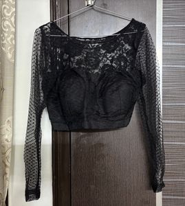 BLACK PADDED NET BLOUSE