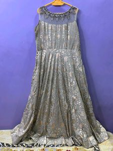 Elegant Grey &amp; Gold Floral Gown