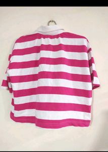 Oversized Pink Striped Crop Top